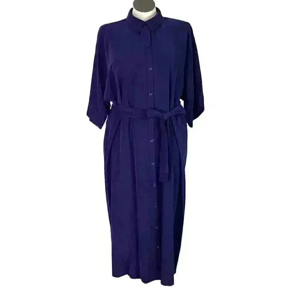 Anne Klein Womens Size Medium Half Sleeve Midi Shirt Dress Blue NEW - Picture 1 of 9